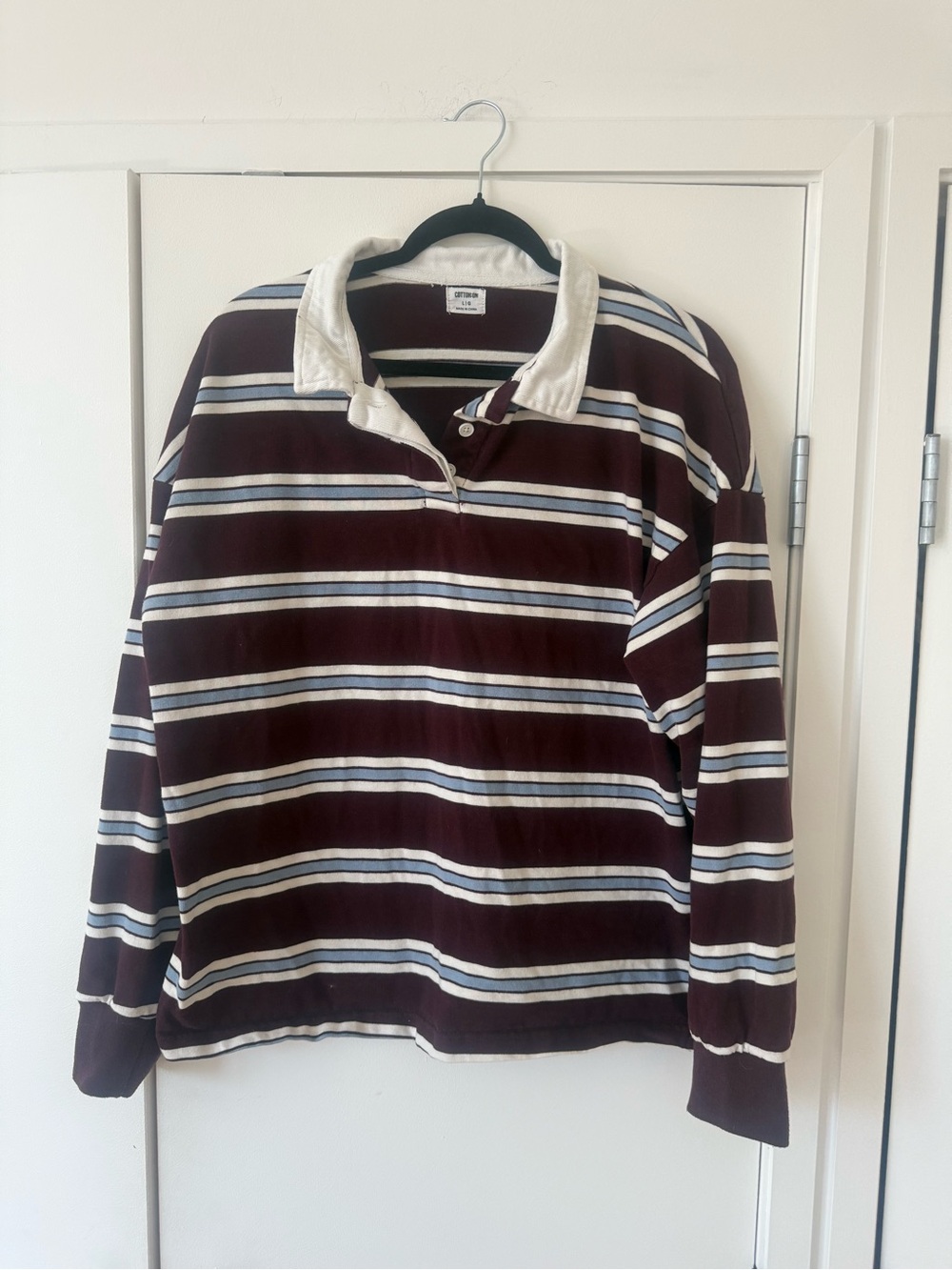 Women’s Striped Rugby Shirt - Burgundy & White